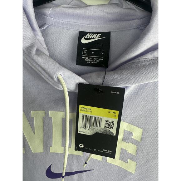 Nike Fleece Hoodie Light Purple Lavender Spellout Center Swoosh Womens Small NWT - Picture 5 of 7